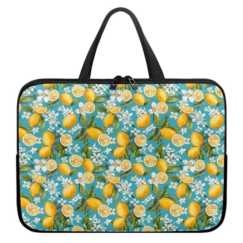 Treer Laptoptasche 10-17 Zoll, Zitronendruck Handtasche Damen Herren, Laptop Tasche mit Reißverschluss, Wasserdichte Tragetasche Laptop Rucksack,Notebook Tasche für Business (Grün 1,17 Zoll) von Treer