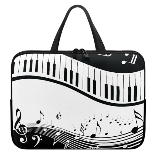 Treer Moderner Musikstil Laptoptasche, Handtasche Damen Herren, Laptop Tasche mit Reißverschluss, Wasserdichte Laptop Rucksack,Notebook Tasche für Reisen/Business/Schule (Schwarz-Weiß,15 Zoll) von Treer