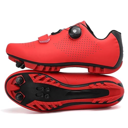 Treer Mountain Bikes Schuhe Fahrradschuhe Herren Damen, Rennradschuhe mit Cleats SPD Schuhe Rennrad Schuh Kompatibel Outdoor Radschuhe Fahrrad Indoor Spin 38 EU Mohnrot von Treer
