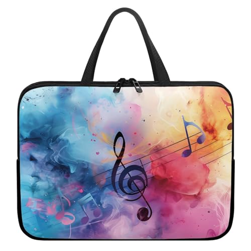 Treer Musikdruck Laptoptasche, Handtasche Damen Herren, Laptop Tasche mit Reißverschluss, Wasserdichte Laptop Rucksack,Notebook Tasche für Reisen/Business/Schule (Bunt 2,12 Zoll) von Treer