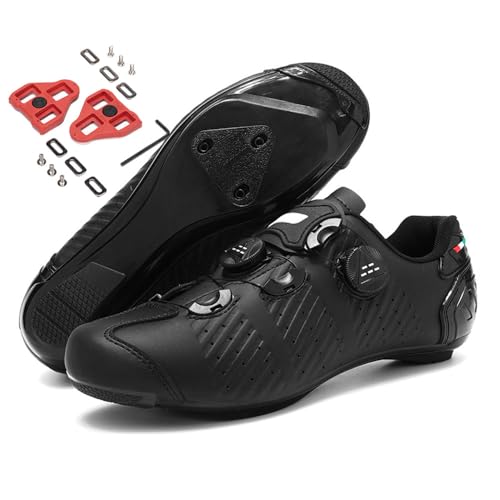 Treer Rennradschuhe Fahrradschuhe Herren Damen, Rennrad Schuh Mountain Bikes Schuhe Outdoor Radschuhe Fahrrad Indoor Spin Kompatibel Look/SPD-Cleats (Schwarz,36) von Treer