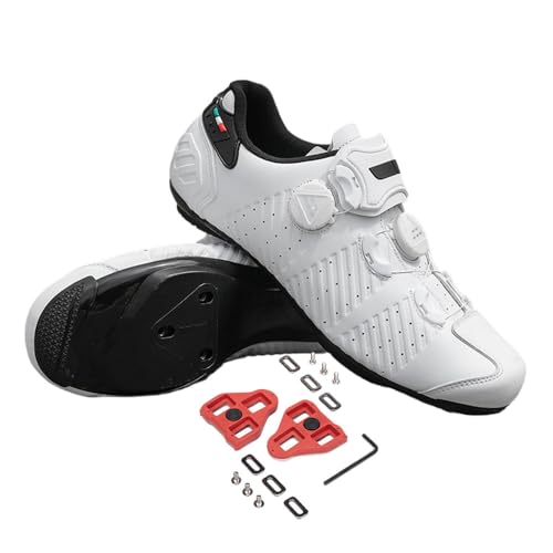 Treer Rennradschuhe Fahrradschuhe Herren Damen, Rennrad Schuh Mountain Bikes Schuhe Outdoor Radschuhe Fahrrad Indoor Spin Kompatibel Look/SPD-Cleats (Weiß,39) von Treer