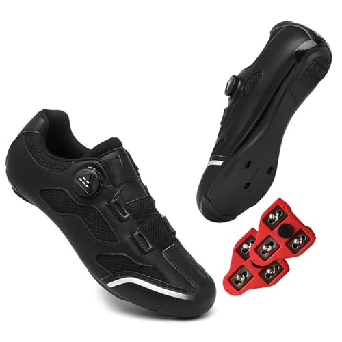 Treer Rennradschuhe Fahrradschuhe Herren Damen 36-47 EU, Rennrad Schuh Mountain Bikes Schuhe Outdoor Radschuhe Fahrrad Indoor Spin Kompatibel Look/SPD-Cleats (Schwarz,46) von Treer