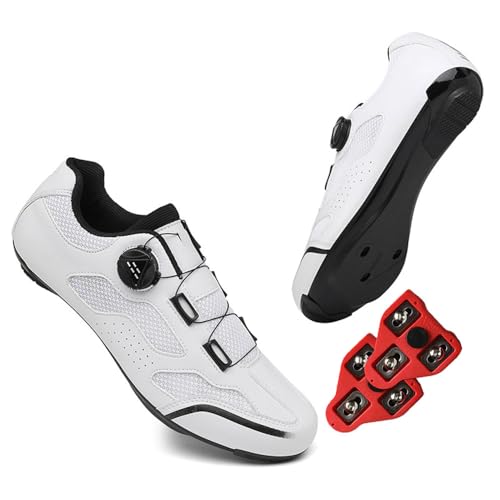 Treer Rennradschuhe Fahrradschuhe Herren Damen 36-47 EU, Rennrad Schuh Mountain Bikes Schuhe Outdoor Radschuhe Fahrrad Indoor Spin Kompatibel Look/SPD-Cleats (Weiß,38) von Treer