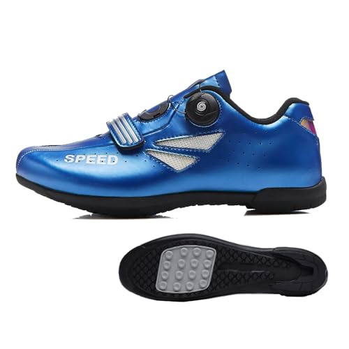 Treer Rennradschuhe Herren Damen, 36-47EU Gummisohle (Ohne Cleats), Rennrad Schuhe Fahrradschuhe Schuh Mountain Bikes Schuhe Kompatibel Outdoor Radschuhe Fahrrad (Blau,41) von Treer
