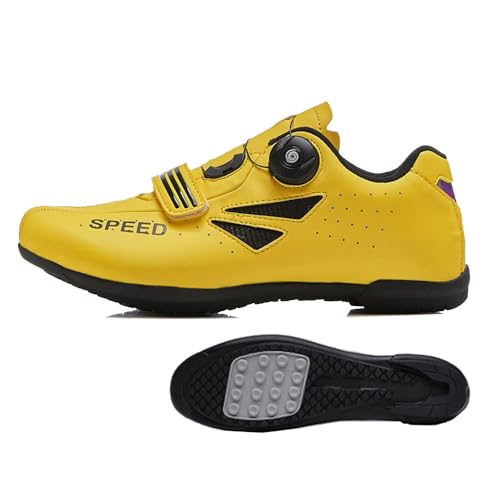 Treer Rennradschuhe Herren Damen, 36-47EU Gummisohle (Ohne Cleats), Rennrad Schuhe Fahrradschuhe Schuh Mountain Bikes Schuhe Kompatibel Outdoor Radschuhe Fahrrad (Gelb,38) von Treer