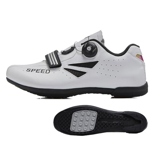 Treer Rennradschuhe Herren Damen, 36-47EU Gummisohle (Ohne Cleats), Rennrad Schuhe Fahrradschuhe Schuh Mountain Bikes Schuhe Kompatibel Outdoor Radschuhe Fahrrad (Weiß,37) von Treer