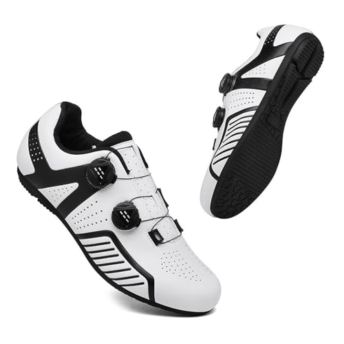 Treer Rennradschuhe Herren Damen, 36EU-47EU Gummisohle, Rennrad Schuhe Fahrradschuhe Schuh Mountain Bikes Schuhe Kompatibel Outdoor Radschuhe Fahrrad - Ohne Cleats (Weiß,36) von Treer