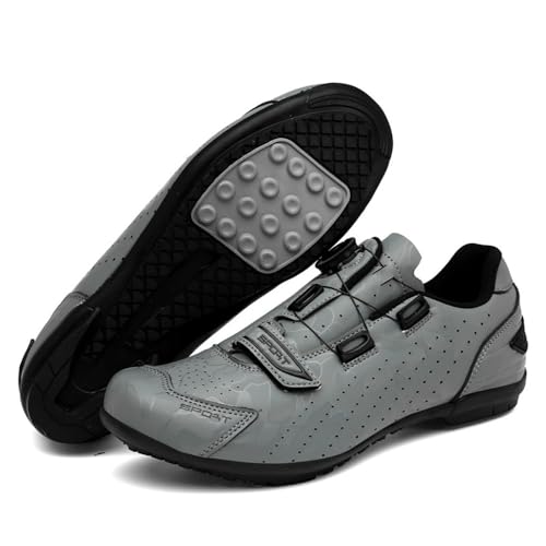 Treer Rennradschuhe Herren Damen, Gummisohle Rennrad Schuhe Fahrradschuhe Schuh Mountain Bikes Schuhe Kompatibel Outdoor Radschuhe Fahrrad 36EU-47EU, Ohne Cleats (Grau,41) von Treer