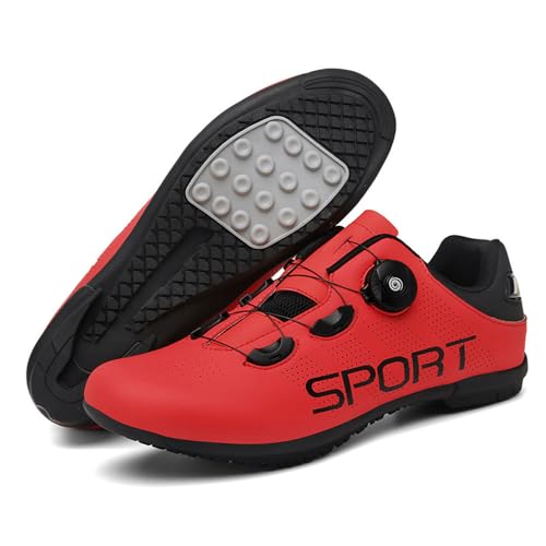 Treer Rennradschuhe Herren Damen, Gummisohle Rennrad Schuhe Ohne Klampe Fahrradschuhe Schuh Mountain Bikes Schuhe Kompatibel Outdoor Radschuhe Fahrrad 36EU-47EU (Rot,36) von Treer