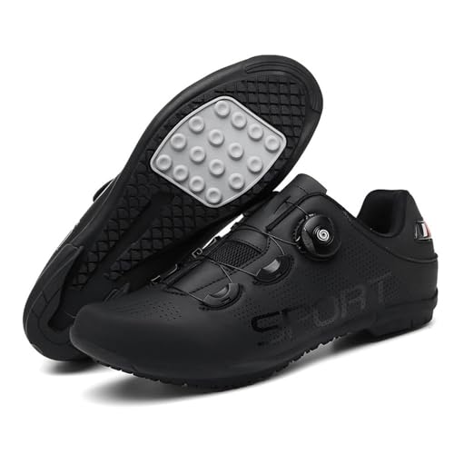 Treer Rennradschuhe Herren Damen, Gummisohle Rennrad Schuhe Ohne Klampe Fahrradschuhe Schuh Mountain Bikes Schuhe Kompatibel Outdoor Radschuhe Fahrrad 36EU-47EU (Schwarz,39) von Treer