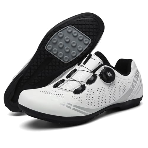 Treer Rennradschuhe Herren Damen,Gummisohle (Keine Cleats) Rennrad Schuhe Fahrradschuhe Schuh Mountain Bikes Schuhe, Kompatibel Outdoor Radschuhe Fahrrad Indoor Spin 36-47EU (#4 Weiß,44) von Treer
