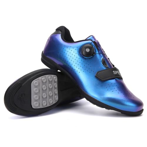 Treer Rennradschuhe Herren Damen 36-47 EU Gummisohle (Keine Cleats) Rennrad Schuhe Fahrradschuhe Schuh Mountain Bikes Schuhe Kompatibel Outdoor Radschuhe Fahrrad (Aurorablau,40) von Treer