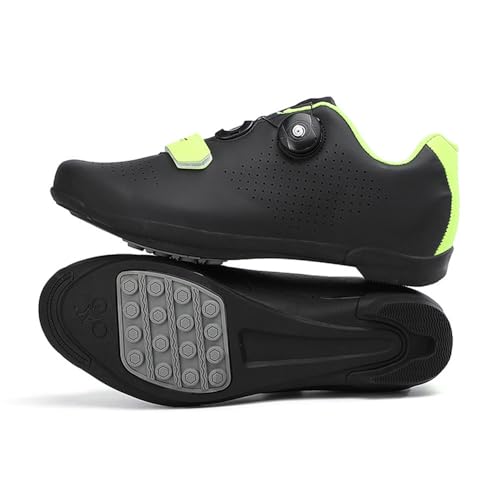 Treer Rennradschuhe Herren Damen 36-47 EU Gummisohle (Keine Cleats) Rennrad Schuhe Fahrradschuhe Schuh Mountain Bikes Schuhe Kompatibel Outdoor Radschuhe Fahrrad (Schwarzgrün,46) von Treer