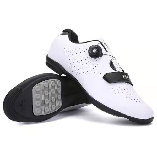 Treer Rennradschuhe Herren Damen 36-47 EU Gummisohle (Keine Cleats) Rennrad Schuhe Fahrradschuhe Schuh Mountain Bikes Schuhe Kompatibel Outdoor Radschuhe Fahrrad (Weiß,45) von Treer
