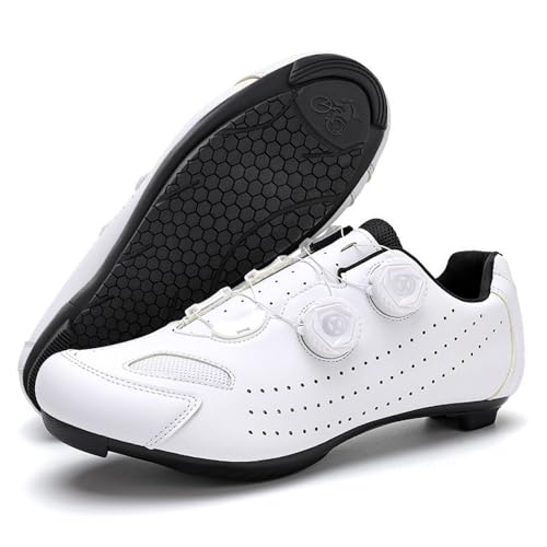 Treer Rennradschuhe Herren Damen 36-47EU Gummisohle, Ohne Cleats, Rennrad Schuhe Fahrradschuhe Schuh Mountain Bikes Schuhe Kompatibel Outdoor Radschuhe Fahrrad (Weiß,46) von Treer
