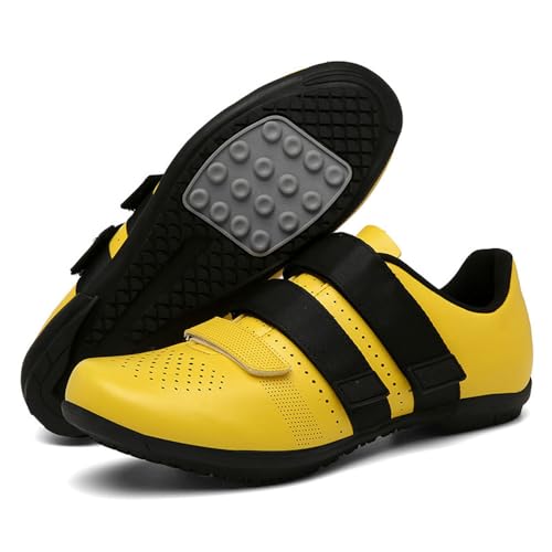 Treer Rennradschuhe Herren Damen 36-47EU - Gummisohle (Keine Cleats) Rennrad Schuhe Fahrradschuhe Schuh Mountain Bikes Schuhe Kompatibel Outdoor Radschuhe Fahrrad (Gelb,40) von Treer