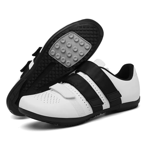 Treer Rennradschuhe Herren Damen 36-47EU - Gummisohle (Keine Cleats) Rennrad Schuhe Fahrradschuhe Schuh Mountain Bikes Schuhe Kompatibel Outdoor Radschuhe Fahrrad (Weiß,45) von Treer