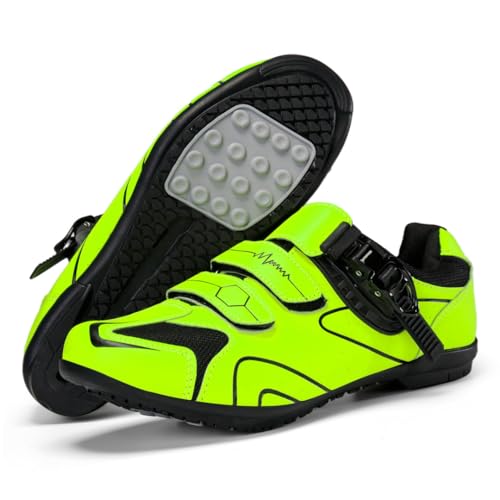 Treer Rennradschuhe Herren Damen 36-47EU Gummisohle (Ohne Cleats) Rennrad Schuhe Fahrradschuhe Schuh Mountain Bikes Schuhe Kompatibel Outdoor Radschuhe Fahrrad (Fluoreszierendes Grün,38) von Treer
