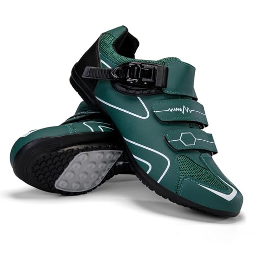 Treer Rennradschuhe Herren Damen 36-47EU Gummisohle (Ohne Cleats) Rennrad Schuhe Fahrradschuhe Schuh Mountain Bikes Schuhe Kompatibel Outdoor Radschuhe Fahrrad (Grün,40) von Treer