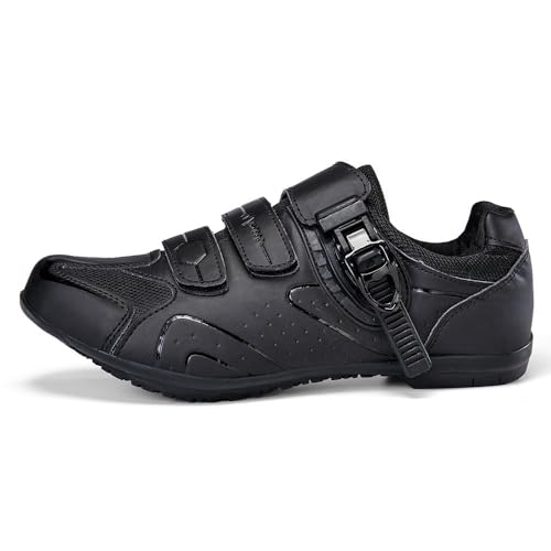Treer Rennradschuhe Herren Damen 36-47EU Gummisohle (Ohne Cleats) Rennrad Schuhe Fahrradschuhe Schuh Mountain Bikes Schuhe Kompatibel Outdoor Radschuhe Fahrrad (Schwarz,45) von Treer