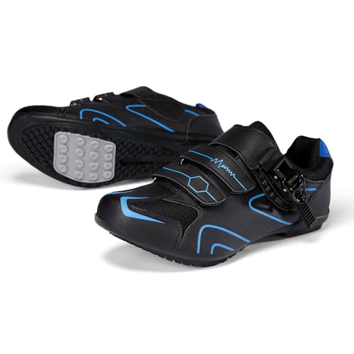 Treer Rennradschuhe Herren Damen 36-47EU Gummisohle (Ohne Cleats) Rennrad Schuhe Fahrradschuhe Schuh Mountain Bikes Schuhe Kompatibel Outdoor Radschuhe Fahrrad (Schwarz-Blau,44) von Treer