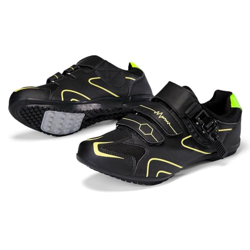 Treer Rennradschuhe Herren Damen 36-47EU Gummisohle (Ohne Cleats) Rennrad Schuhe Fahrradschuhe Schuh Mountain Bikes Schuhe Kompatibel Outdoor Radschuhe Fahrrad (Schwarz-Gelb,36) von Treer