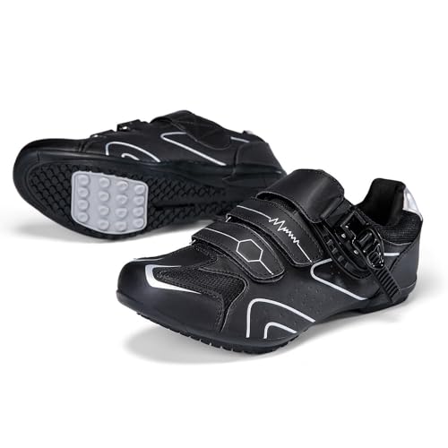 Treer Rennradschuhe Herren Damen 36-47EU Gummisohle (Ohne Cleats) Rennrad Schuhe Fahrradschuhe Schuh Mountain Bikes Schuhe Kompatibel Outdoor Radschuhe Fahrrad (Schwarz-Grau,37) von Treer