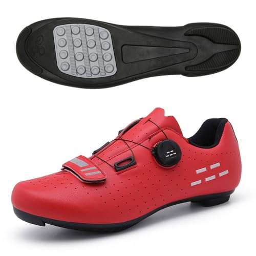 Treer Rennradschuhe Herren Damen 36-48 EU Gummisohle (Keine Cleats) Rennrad Schuhe Fahrradschuhe Schuh Mountain Bikes Schuhe Kompatibel Outdoor Radschuhe Fahrrad (Rot,40) von Treer