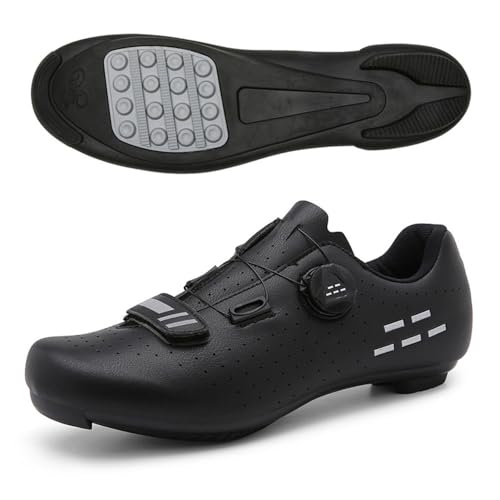 Treer Rennradschuhe Herren Damen 36-48 EU Gummisohle (Keine Cleats) Rennrad Schuhe Fahrradschuhe Schuh Mountain Bikes Schuhe Kompatibel Outdoor Radschuhe Fahrrad (Schwarz,48) von Treer
