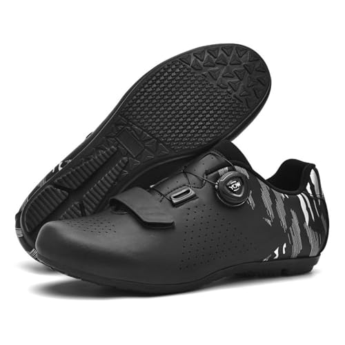 Treer Rennradschuhe Herren Damen 36EU-44EU Gummisohle, Ohne Cleats, Rennrad Schuhe Fahrradschuhe Schuh Mountain Bikes Schuhe Kompatibel Outdoor Radschuhe Fahrrad (Schwarz,43) von Treer