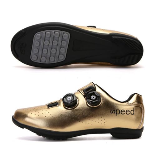 Treer Rennradschuhe Herren Damen 37-46 EU Gummisohle (Keine Cleats) Rennrad Schuhe Fahrradschuhe Schuh Mountain Bikes Schuhe Kompatibel Outdoor Radschuhe Fahrrad (Gold,45) von Treer