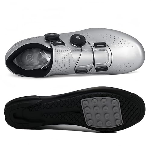 Treer Rennradschuhe Herren Damen 37-47 EU Gummisohle (Keine Cleats) Rennrad Schuhe Fahrradschuhe Schuh Mountain Bikes Schuhe Kompatibel Outdoor Radschuhe Fahrrad (Grau,41) von Treer