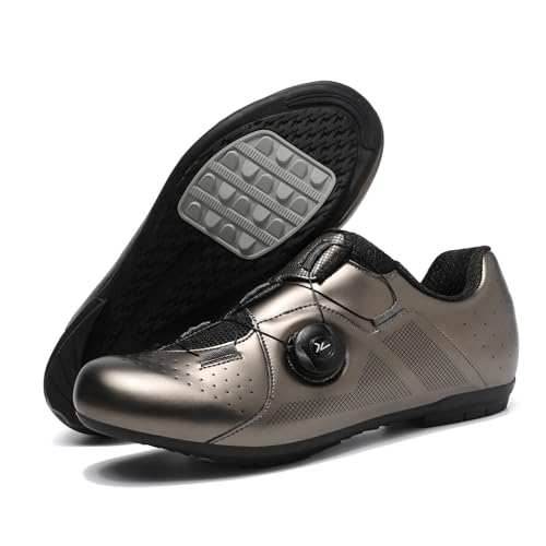 Treer Rennradschuhe Herren Damen 37-48 EU Gummisohle (Keine Cleats) Rennrad Schuhe Fahrradschuhe Schuh Mountain Bikes Schuhe Kompatibel Outdoor Radschuhe Fahrrad (Braun,44) von Treer