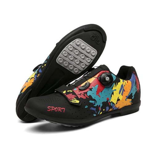 Treer Rennradschuhe Herren Damen Gummisohle (Keine Cleats) Rennrad Schuhe Fahrradschuhe Schuh Mountain Bikes Schuhe 36-46 EU Kompatibel Outdoor Radschuhe Fahrrad (Schwarz,39) von Treer