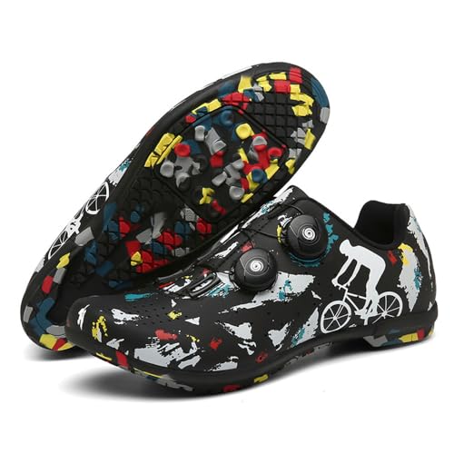 Treer Rennradschuhe Herren Damen Gummisohle (Keine Cleats) Rennrad Schuhe Fahrradschuhe Schuh Mountain Bikes Schuhe 36-47 EU Kompatibel Outdoor Radschuhe Fahrrad (Schwarz,39) von Treer