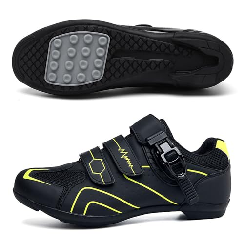 Treer Rennradschuhe Herren Damen Gummisohle (Keine Cleats) Rennrad Schuhe Fahrradschuhe Schuh Mountain Bikes Schuhe Kompatibel Outdoor Radschuhe Fahrrad,36-47 EU (Gelb,41) von Treer
