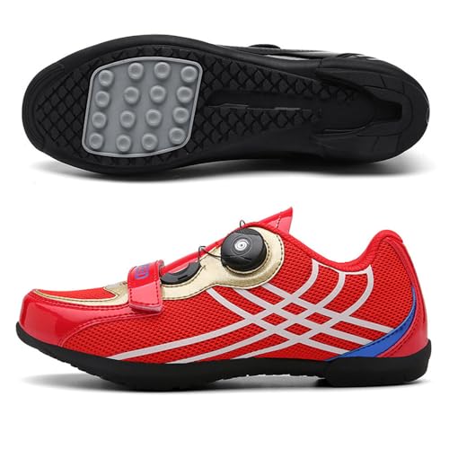 Treer Rennradschuhe Herren Damen Gummisohle (Keine Cleats) Rennrad Schuhe Fahrradschuhe Schuh Mountain Bikes Schuhe Kompatibel Outdoor Radschuhe Fahrrad 36-47 EU (Rot,46) von Treer