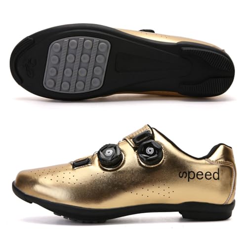Treer Rennradschuhe Mountain Bikes Schuhe Herren Damen, Gummisohle Rennrad Schuhe Ohne Klampe Fahrradschuhe Schuh Kompatibel Outdoor Radschuhe Fahrrad (Gold,44) von Treer