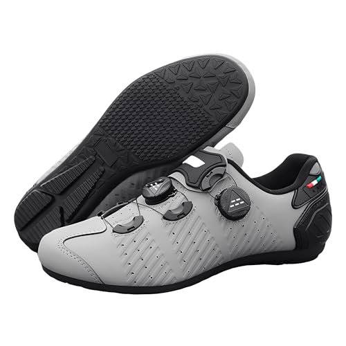 Treer Rennradschuhe Mountain Bikes Schuhe Herren Damen, Gummisohle Rennrad Schuhe Ohne Klampe Fahrradschuhe Schuh Kompatibel Outdoor Radschuhe Fahrrad (Grau,39) von Treer