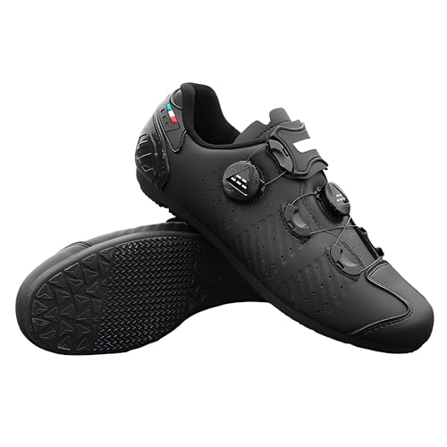 Treer Rennradschuhe Mountain Bikes Schuhe Herren Damen, Gummisohle Rennrad Schuhe Ohne Klampe Fahrradschuhe Schuh Kompatibel Outdoor Radschuhe Fahrrad (Schwarz,45) von Treer