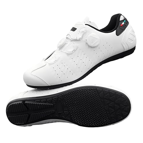 Treer Rennradschuhe Mountain Bikes Schuhe Herren Damen, Gummisohle Rennrad Schuhe Ohne Klampe Fahrradschuhe Schuh Kompatibel Outdoor Radschuhe Fahrrad (Weiß,43) von Treer