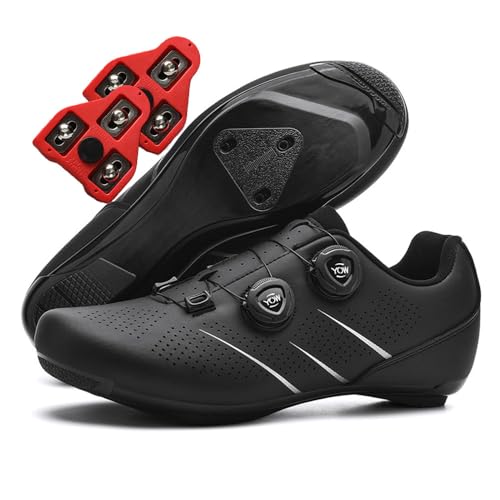 Treer Rennradschuhe Schuhe Fahrradschuhe Herren Damen, Look SPD-Cleats Rennrad Schuh Mountain Bikes Schuhe Kompatibel Outdoor Radschuhe Fahrrad Indoor Spin, 36EU-47EU (Schwarz,42) von Treer