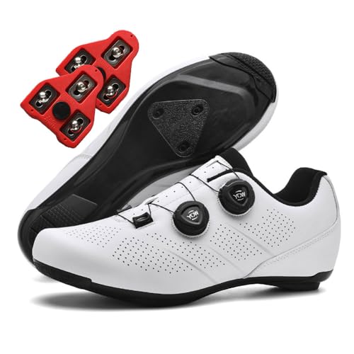 Treer Rennradschuhe Schuhe Fahrradschuhe Herren Damen, Look SPD-Cleats Rennrad Schuh Mountain Bikes Schuhe Kompatibel Outdoor Radschuhe Fahrrad Indoor Spin, 36EU-47EU (Weiß,47) von Treer