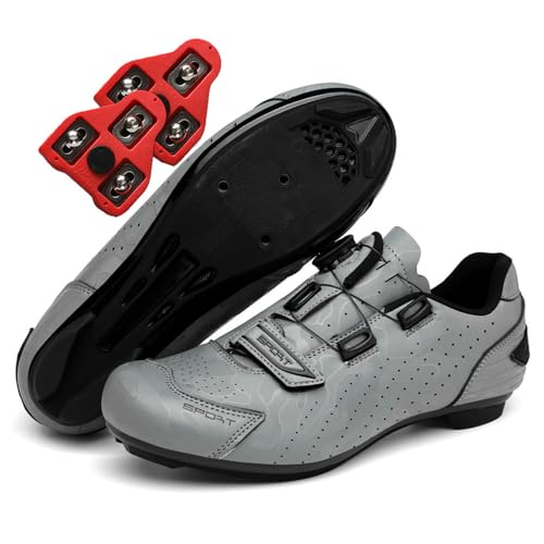 Treer Rennradschuhe Schuhe Fahrradschuhe Herren Damen, Rennrad Schuh Mountain Bikes Schuhe Kompatibel Outdoor Radschuhe Fahrrad Indoor Spin, Kompatibel Look SPD-Cleats (Grau,40) von Treer