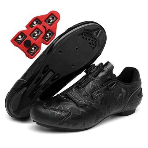 Treer Rennradschuhe Schuhe Fahrradschuhe Herren Damen, Rennrad Schuh Mountain Bikes Schuhe Kompatibel Outdoor Radschuhe Fahrrad Indoor Spin, Kompatibel Look SPD-Cleats (Schwarz,41) von Treer