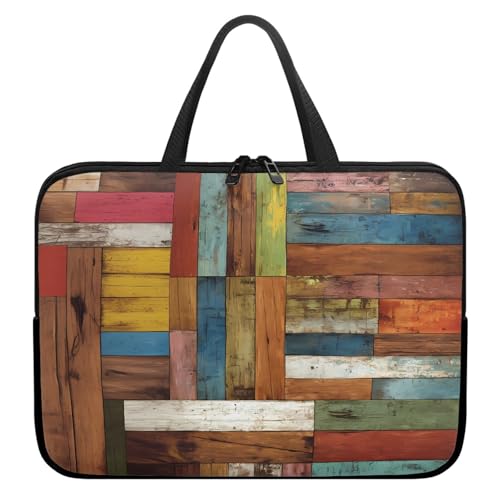 Treer Retro-Holzmaserung Laptoptasche, Handtasche Damen Herren, Laptop Tasche mit Reißverschluss, Wasserdichte Laptop Rucksack,Notebook Tasche für Reisen/Business/Schule (Bunt,17 Zoll) von Treer
