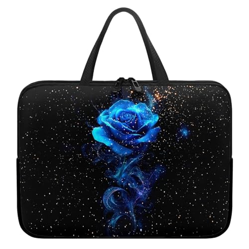 Treer Rosen-Blumendruck Laptoptasche, Handtasche Damen Herren, Laptop Tasche mit Reißverschluss, Wasserdichte Laptop Rucksack,Notebook Tasche für Reisen/Business/Schule (Blau,12 Zoll) von Treer