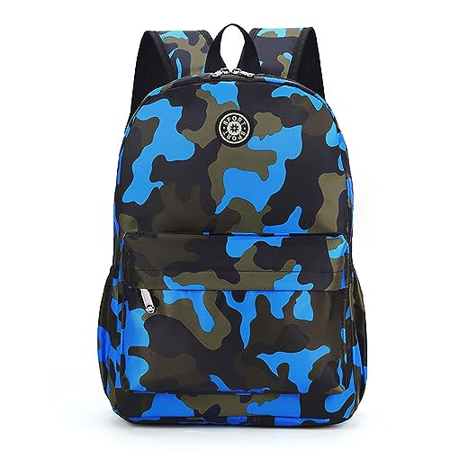 Treer Rucksack Kinder, Schulrucksack für Kinder, Camouflage Kinderrucksack Mädchen Jungen Kindergartenrucksack Schulranzen 1-9 Klasse, Schulranzen für Schule Gehen, Reisen (Blau,33x26x13cm) von Treer