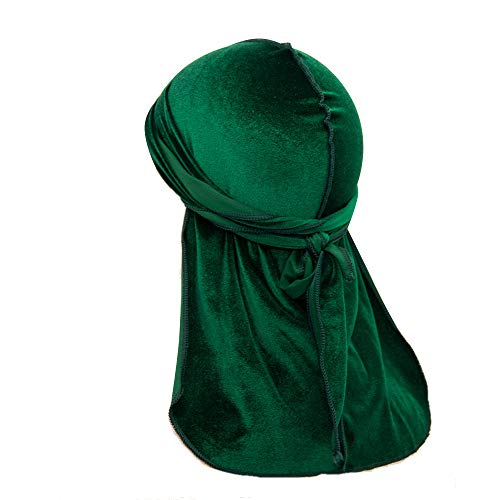 Treer Samt Kopftuch Unisex,Durag mit Long Tail,Piratenkappe Herren/Damen Stirnband Sport Kopfbedeckung,Hip Hop Bandana Fahrrad Motorrad Headwraps (100cm,Grün) von Treer